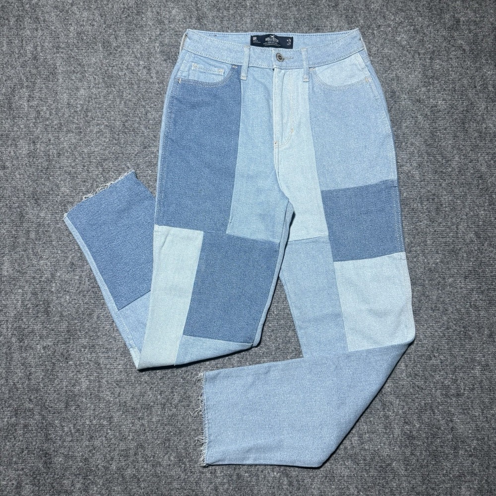 Hollister Patchwork Colorblock Jeans Women 0R 24 X 27 Ultra High Rise Mom Jean